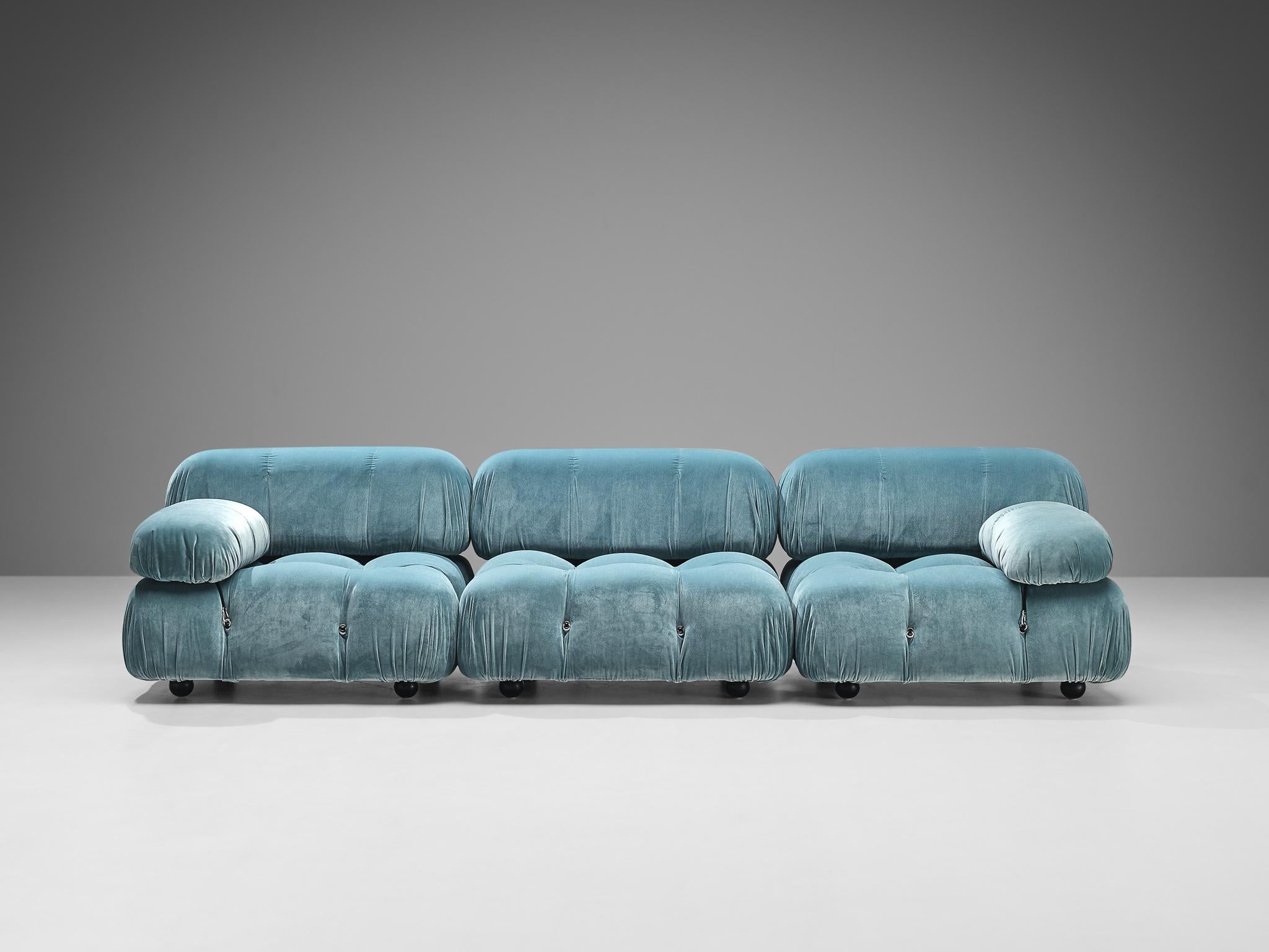 Post-Modern Mario Bellini Reupholstered 'Camaleonda' Modular Sofa in Light Blue Velvet  For Sale