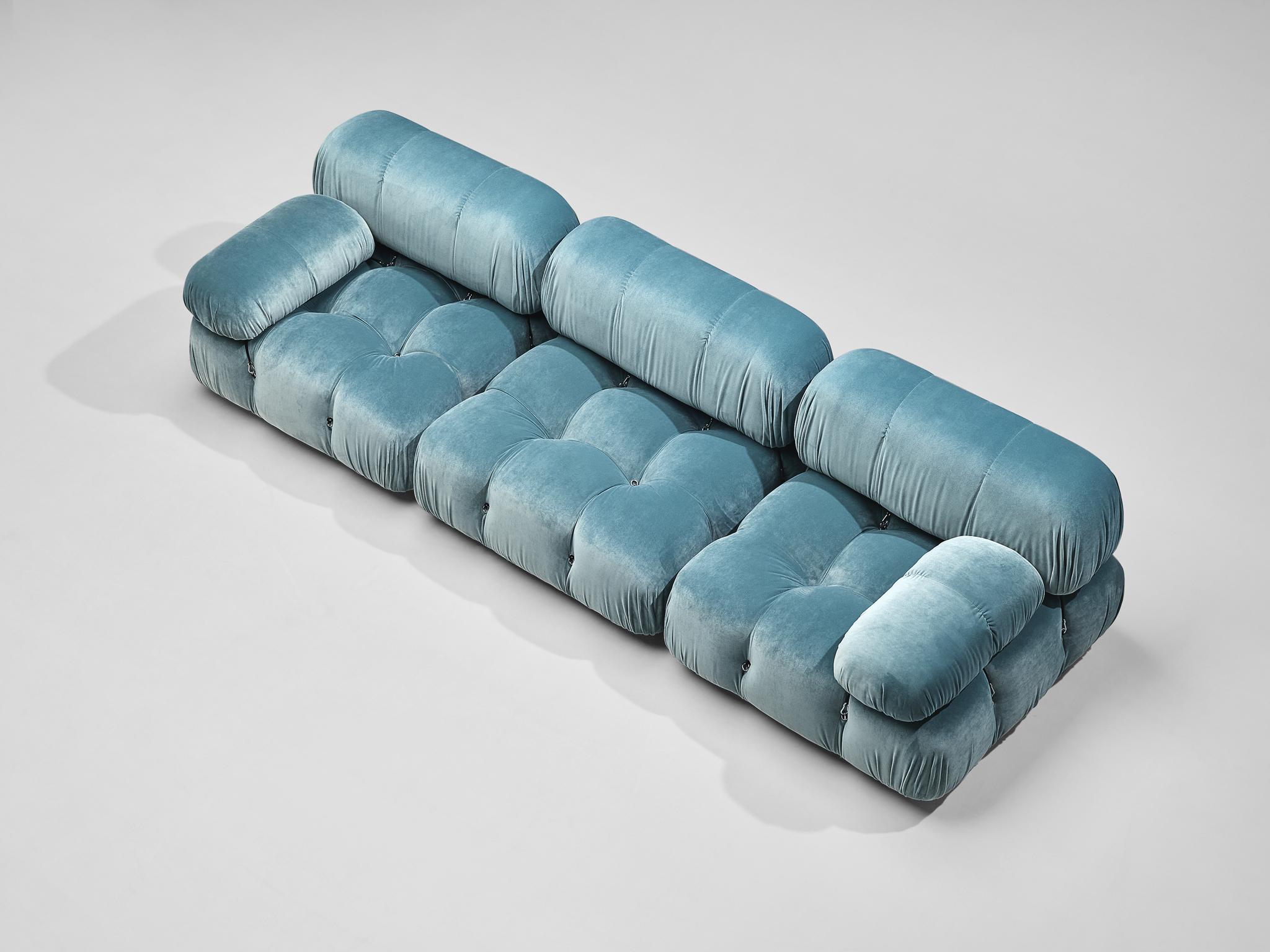Italian Mario Bellini Reupholstered 'Camaleonda' Modular Sofa in Light Blue Velvet  For Sale