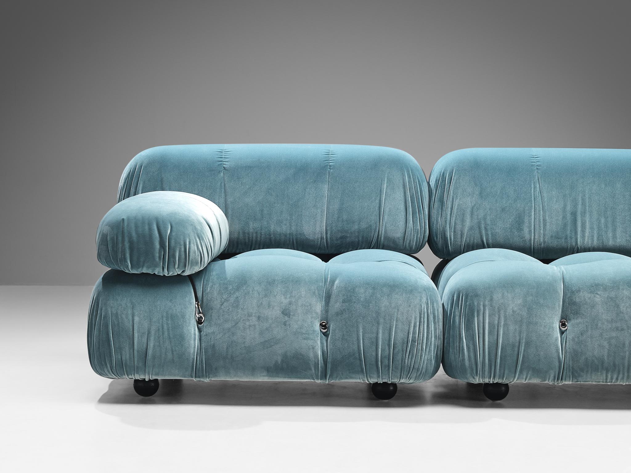 Mario Bellini Reupholstered 'Camaleonda' Modular Sofa in Light Blue Velvet  In Good Condition For Sale In Waalwijk, NL