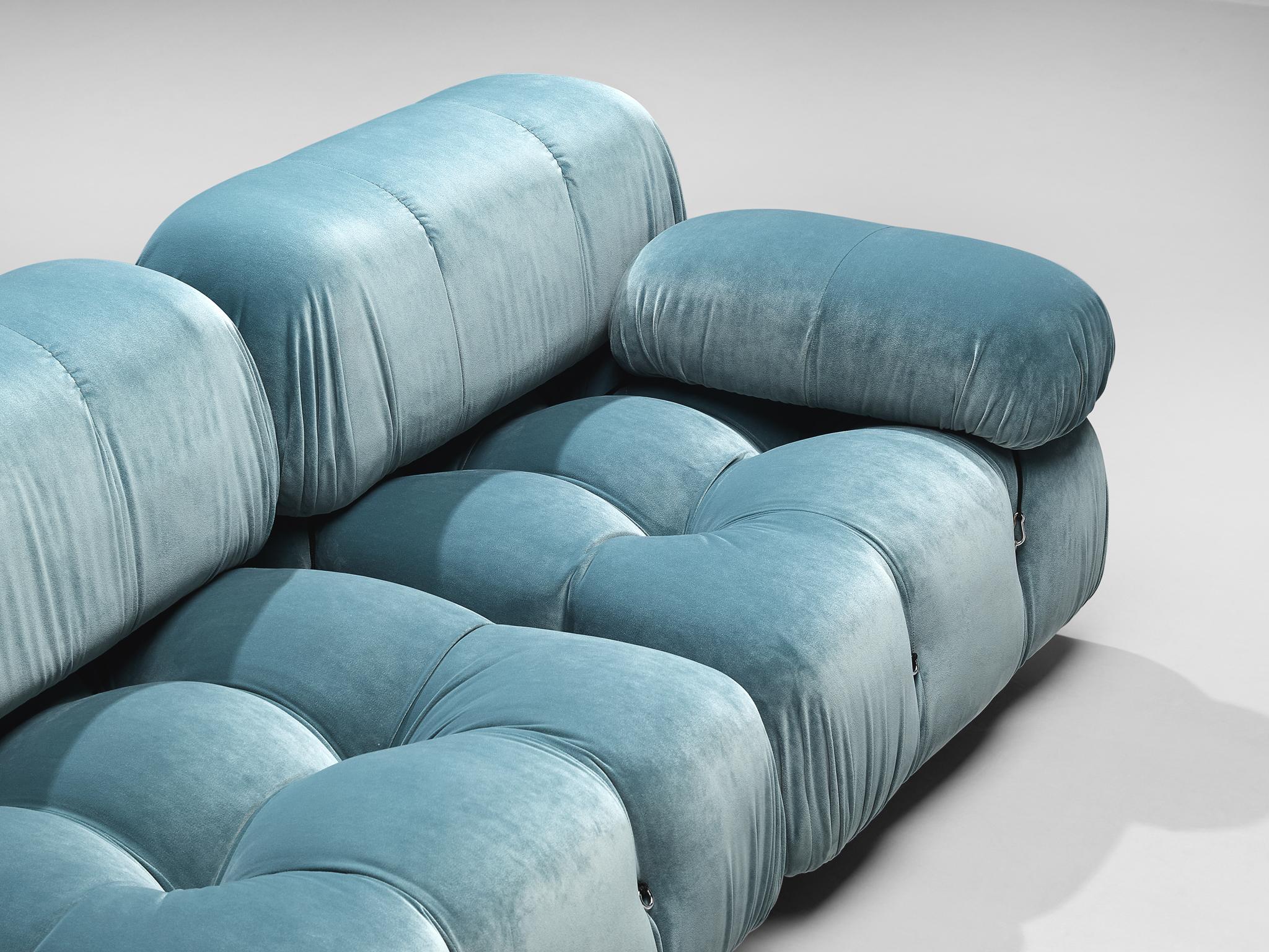 Late 20th Century Mario Bellini Reupholstered 'Camaleonda' Modular Sofa in Light Blue Velvet