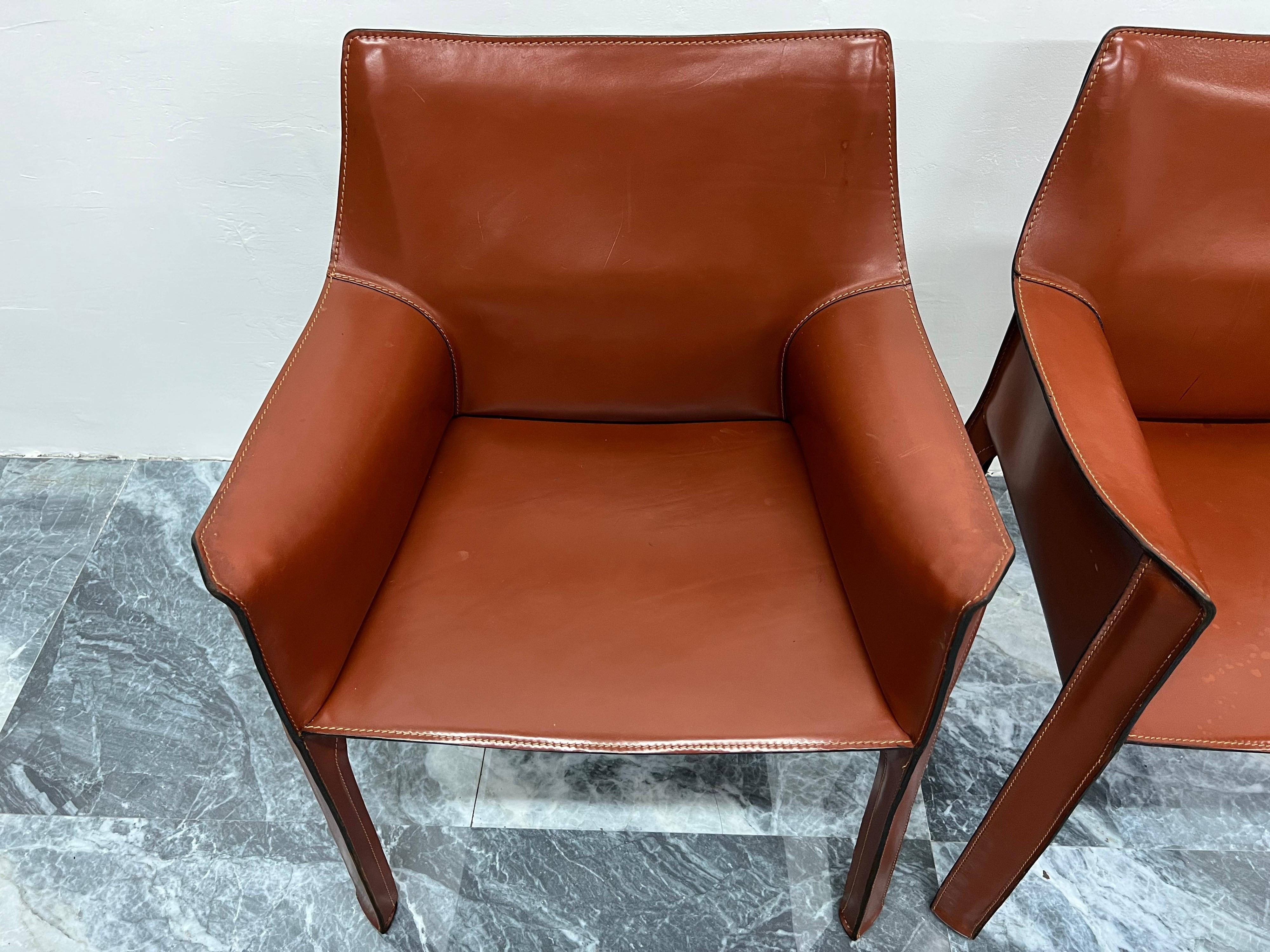 Mario Bellini Cab 413 Dining or Side Arm Chairs for Cassina, a Pair 1