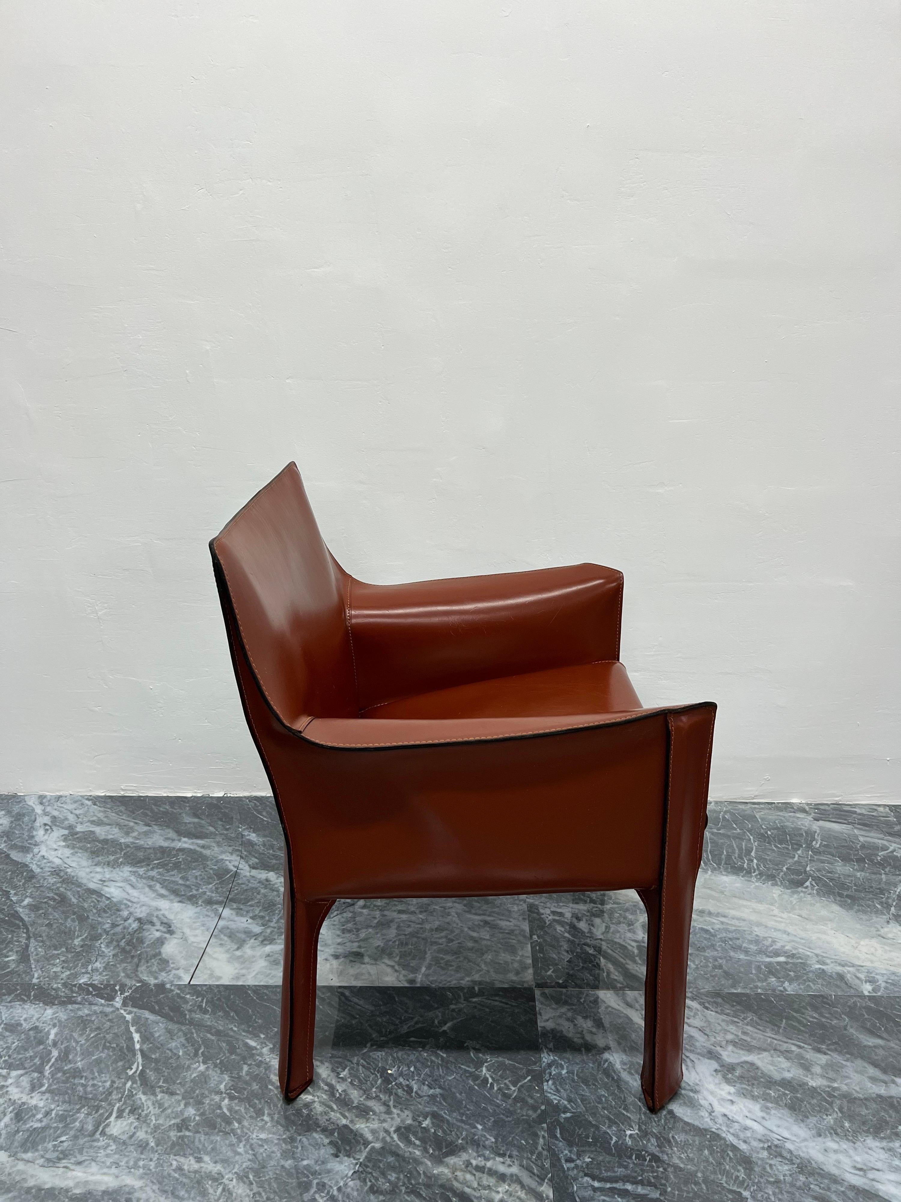 Italian Mario Bellini Cab Leather Lounge Chairs for Cassina, a Pair