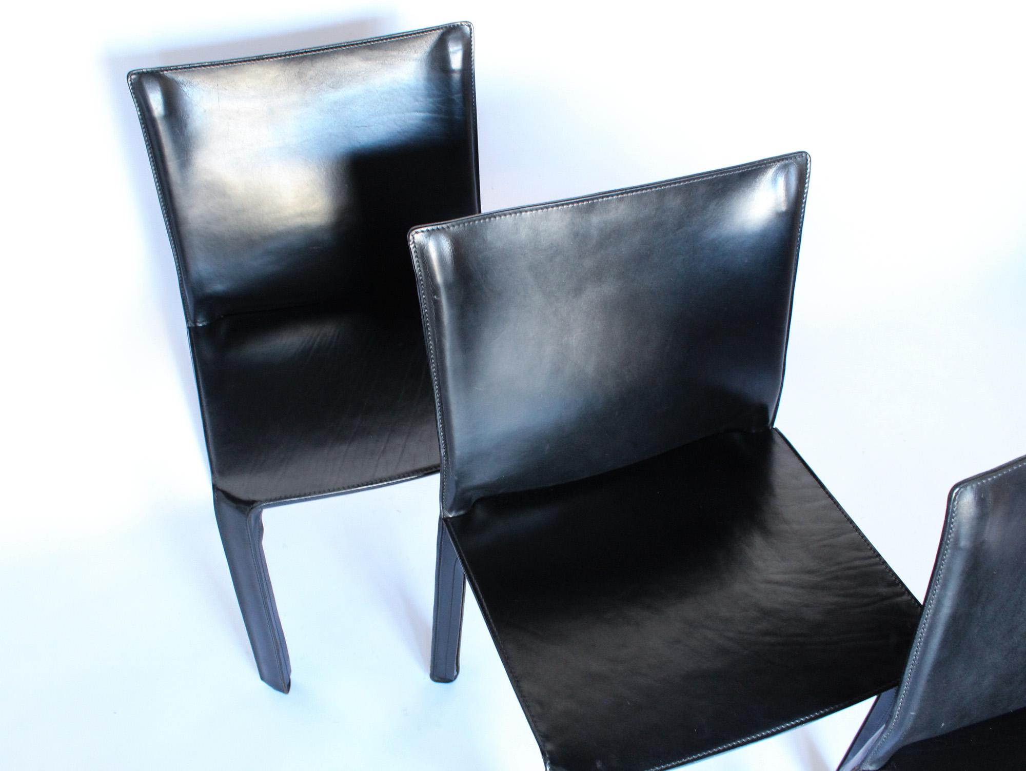 Mario Bellini Set of 4 Cab Chairs, Cassina Black Leather 4