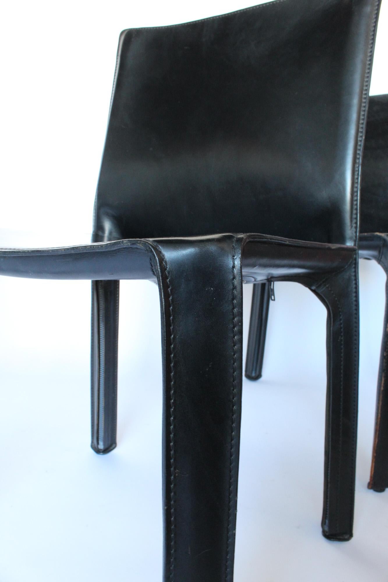 Mario Bellini Set of 4 Cab Chairs, Cassina Black Leather 8