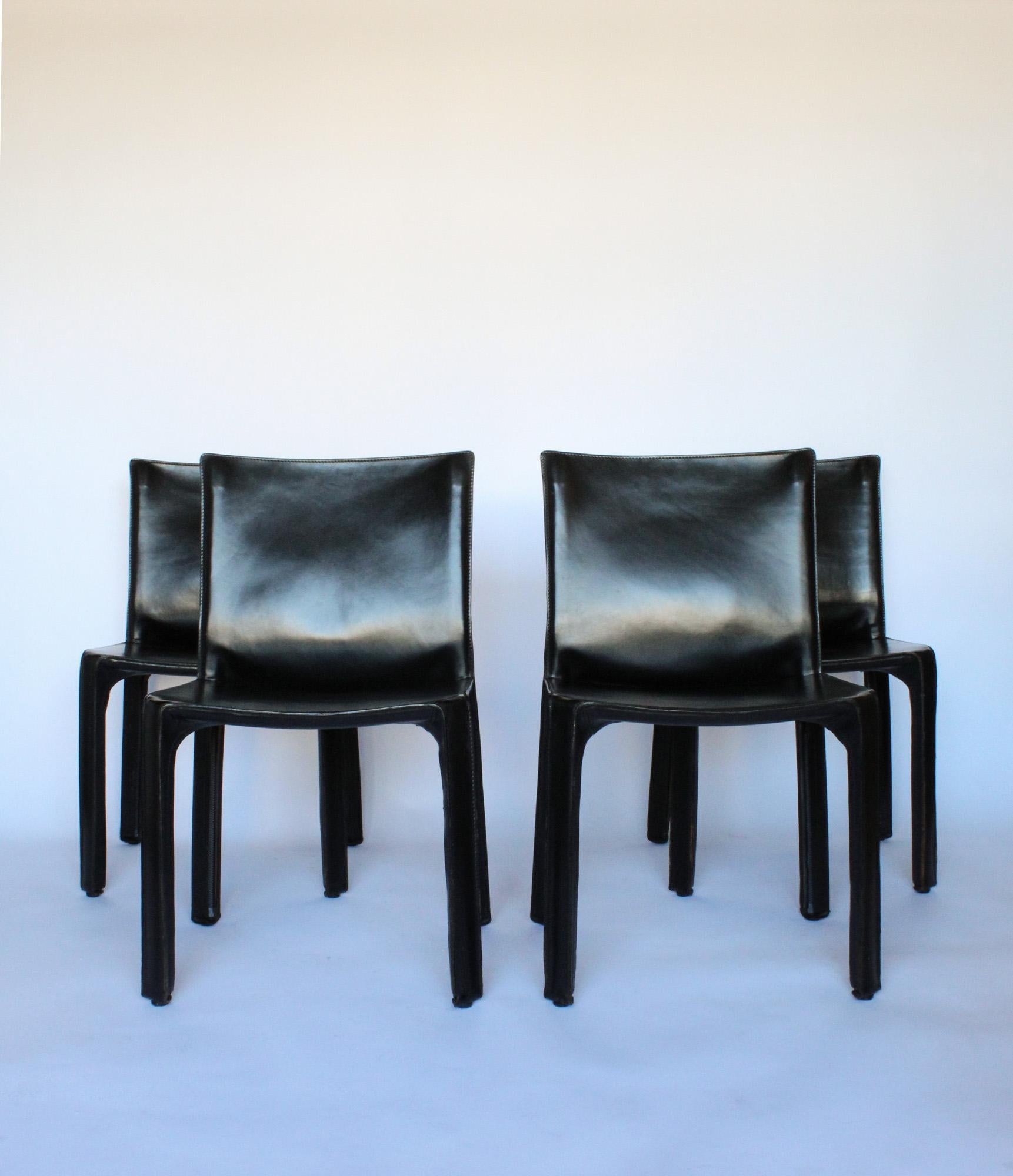 Italian Mario Bellini Set of 4 Cab Chairs, Cassina Black Leather