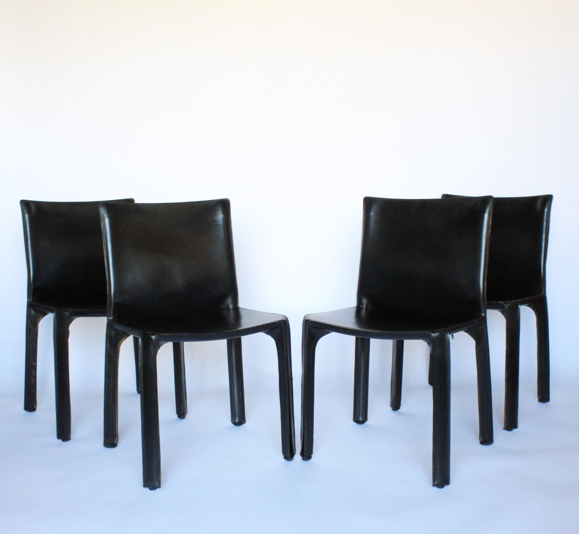 Hand-Crafted Mario Bellini Set of 4 Cab Chairs, Cassina Black Leather