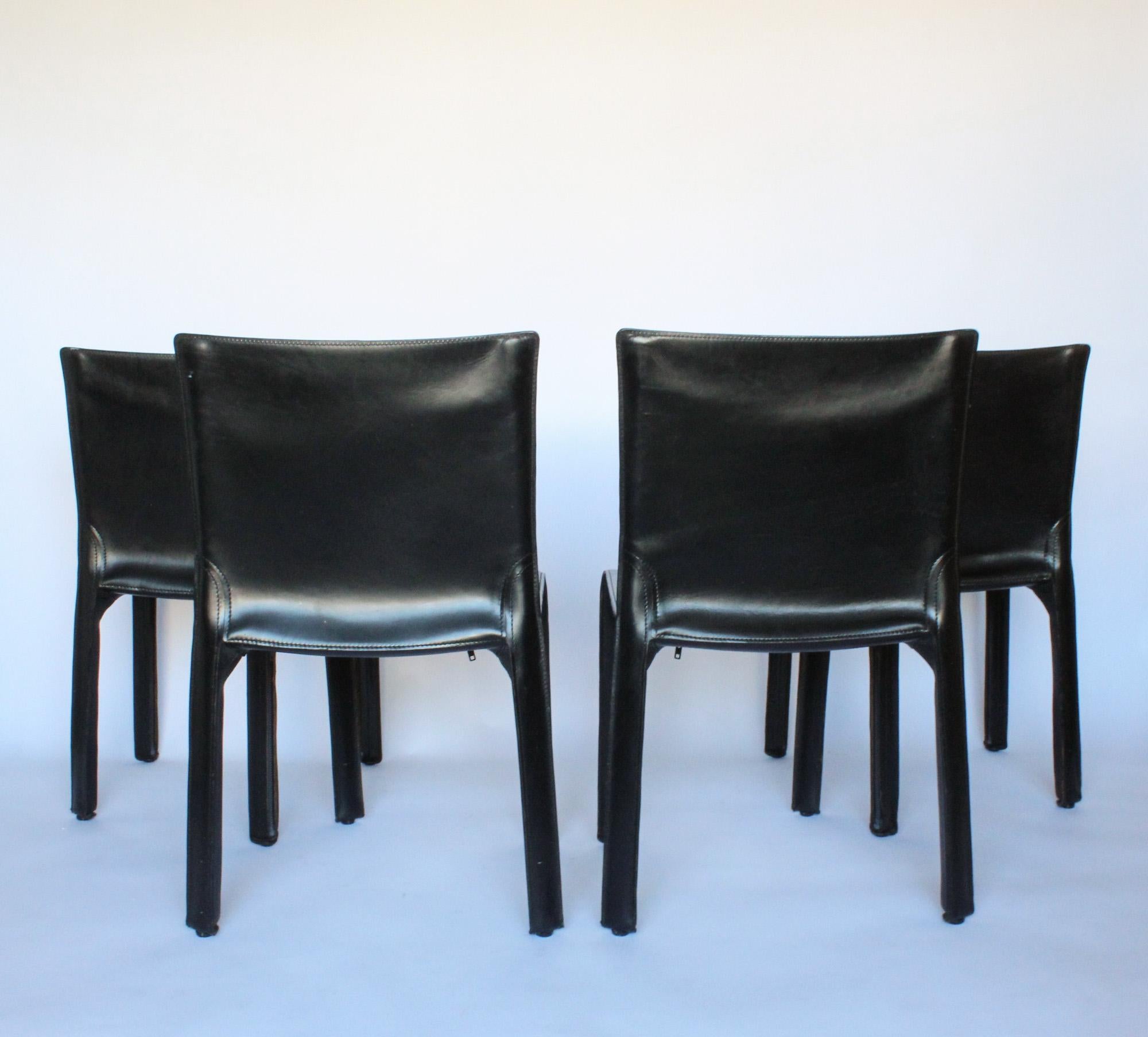 Mario Bellini Set of 4 Cab Chairs, Cassina Black Leather In Good Condition In San Diego, CA