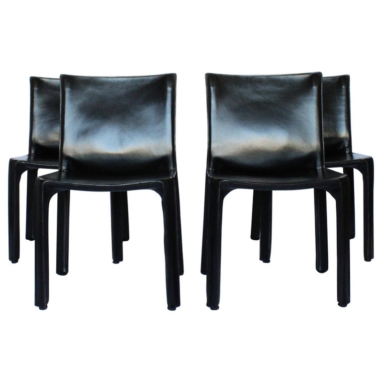 Mario Bellini Set of 4 Cab Chairs, Cassina Black Leather For Sale