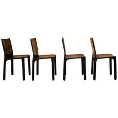 Mario Bellini Set of 4 Cab Chairs, Cassina Black Patinated Leather