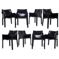 Mario Bellini Set of Eight Black Leather CAB Chairs