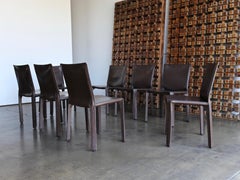 Mario Bellini Set of Eight Brown Leather "Cab" Chairs for Cassina