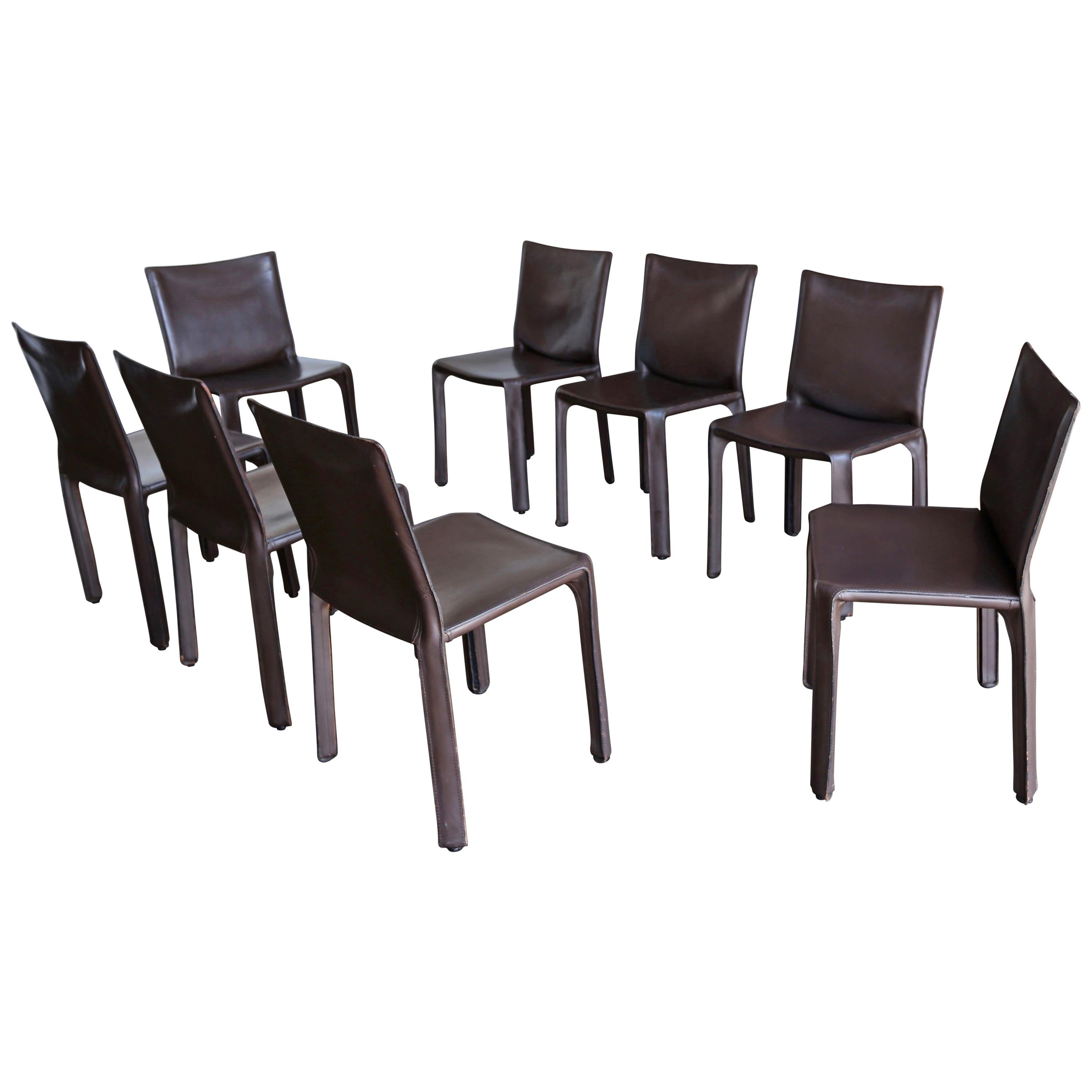 Mario Bellini Set of Eight Brown Leather "Cab" Chairs for Cassina