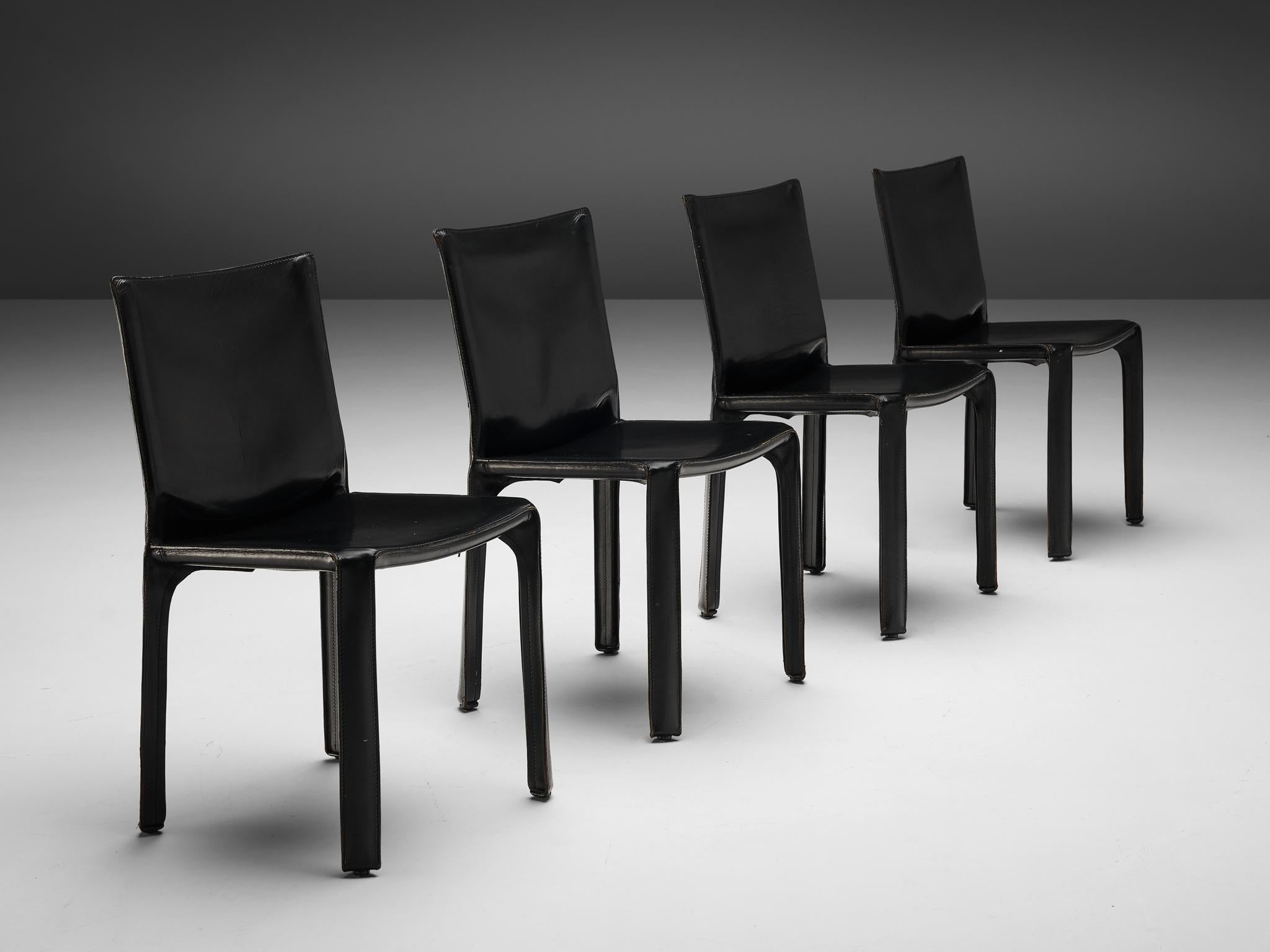 Mario Bellini Set of Four Black 'Cab' Dining Chairs in Leather  In Good Condition In Waalwijk, NL