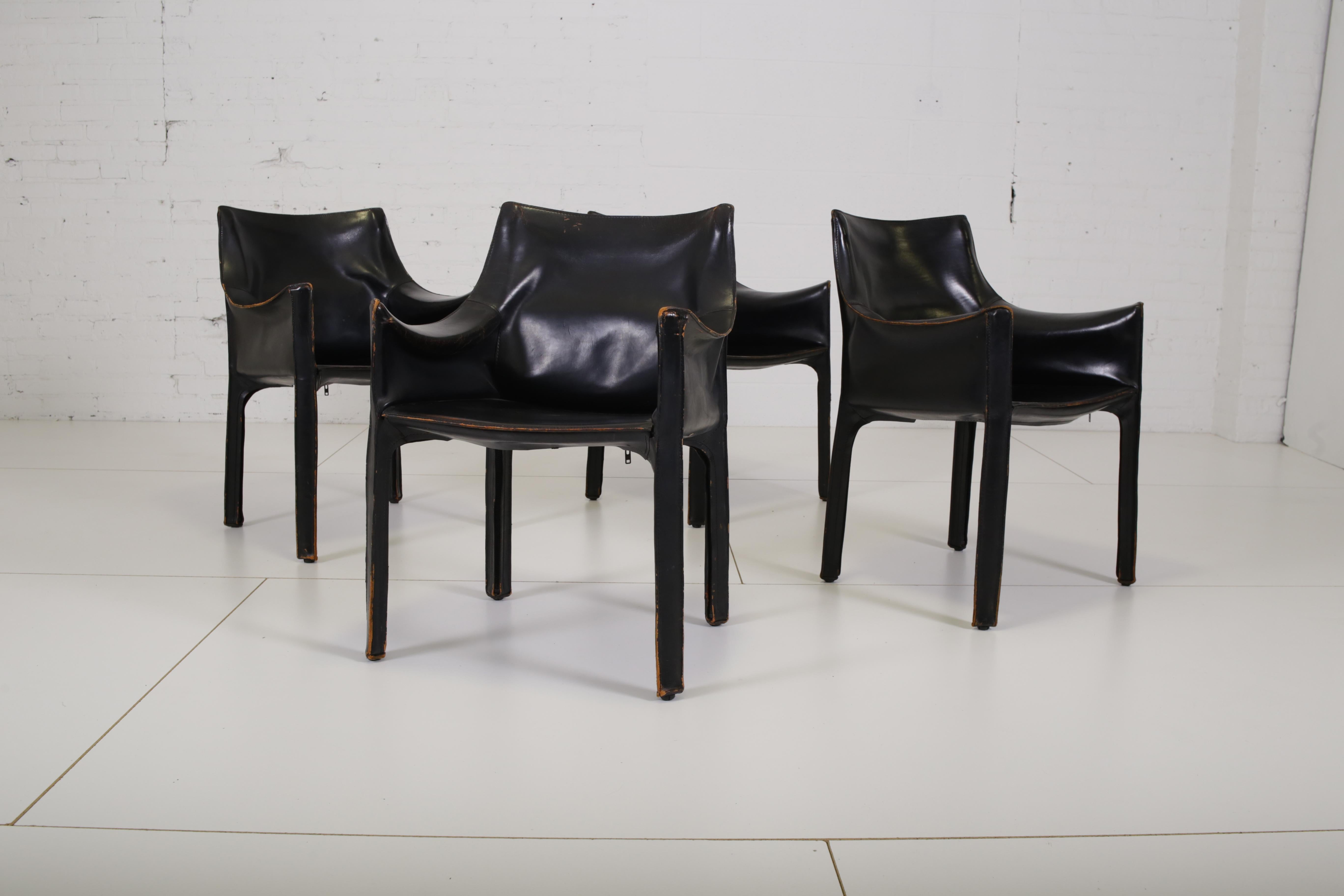 American Mario Bellini Set of Four Black Leather CAB Chairs