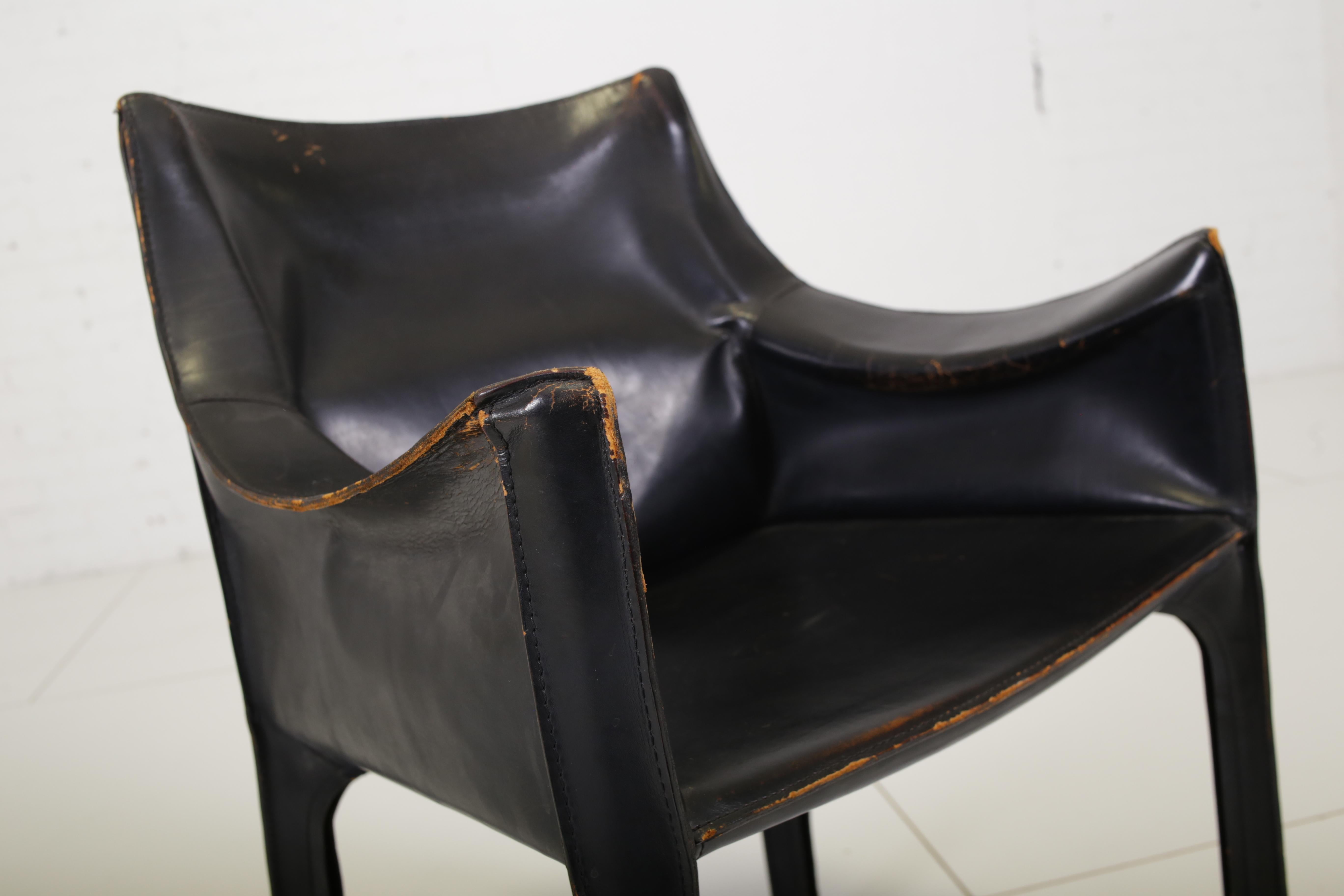 20th Century Mario Bellini Set of Four Black Leather CAB Chairs