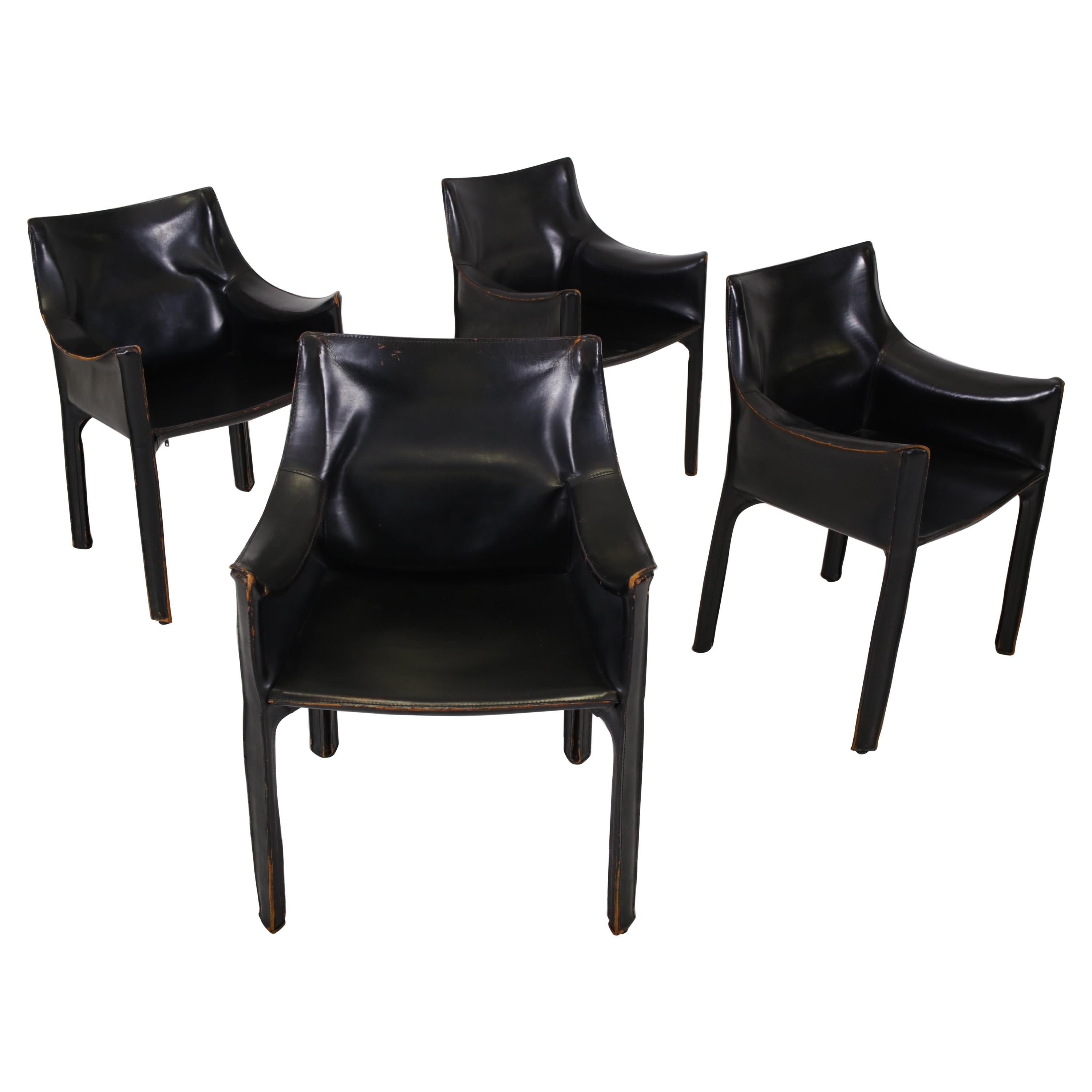 Mario Bellini Set of Four Black Leather CAB Chairs