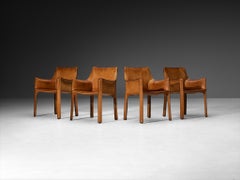 Mario Bellini Set of Four 'CAB 413' Dining Chairs in Patinated Cognac Leather