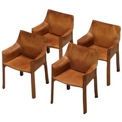 Mario Bellini Set of Four 'CAB 413' Dining Chairs in Patinated Cognac Leather