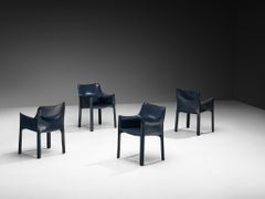 Mario Bellini Set of Four 'CAB 413' Dining Chairs in Unusual Dark Blue Leather