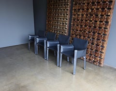Mario Bellini Set of Four Gray Leather "Cab" Chairs for Cassina