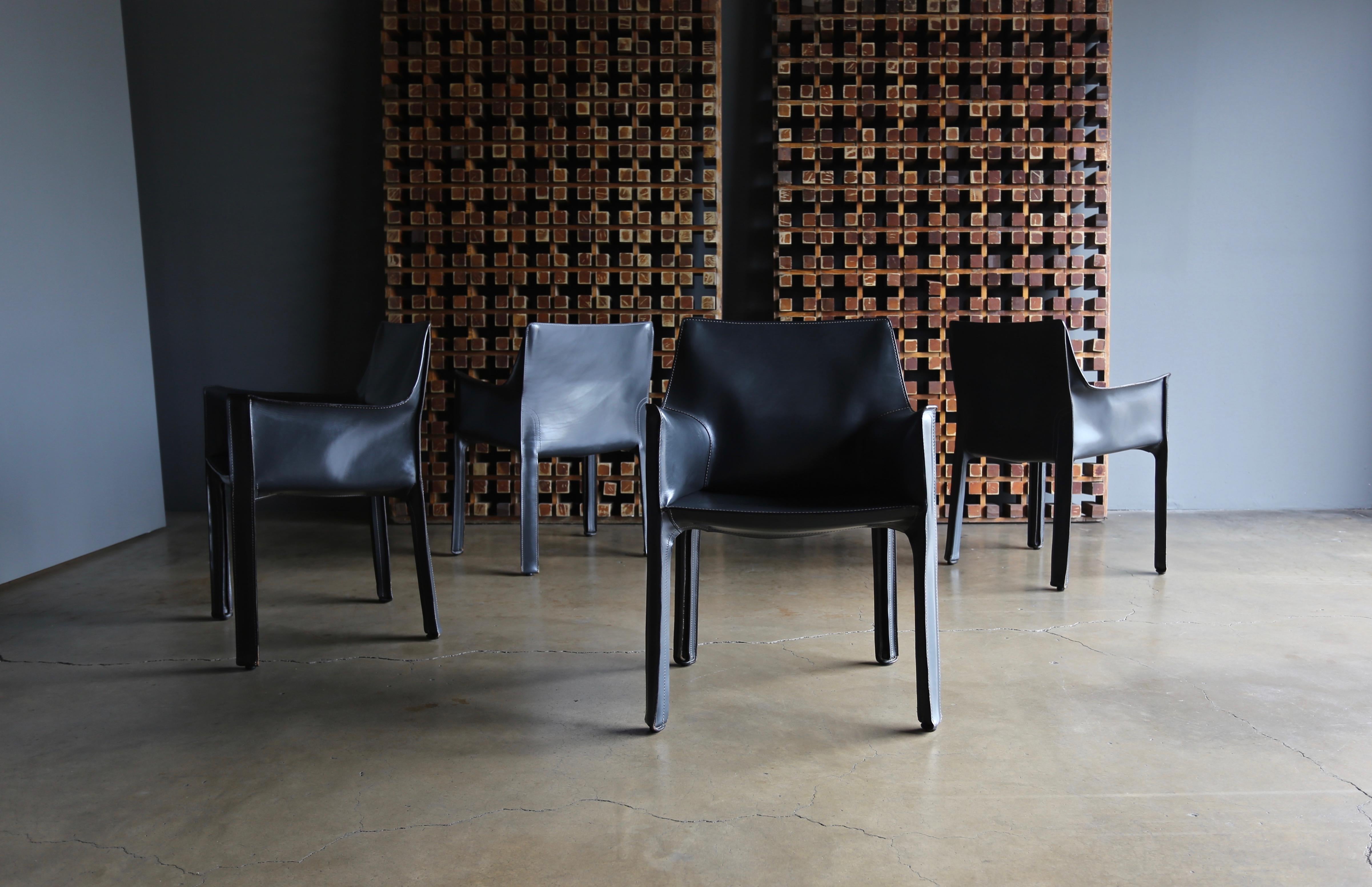 Modern Mario Bellini Set of Four Gray Leather 