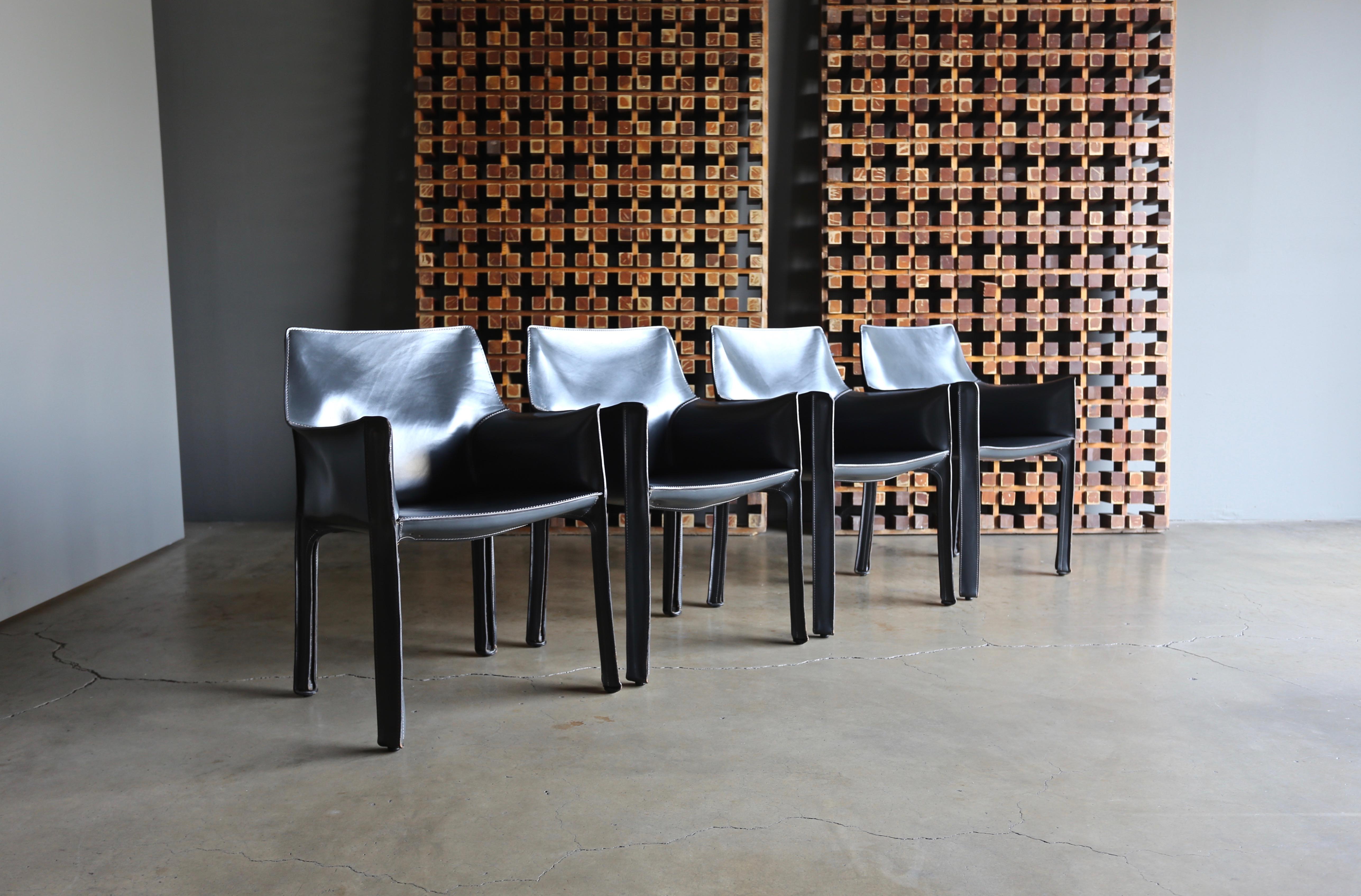 Mario Bellini Set of Four Gray Leather 