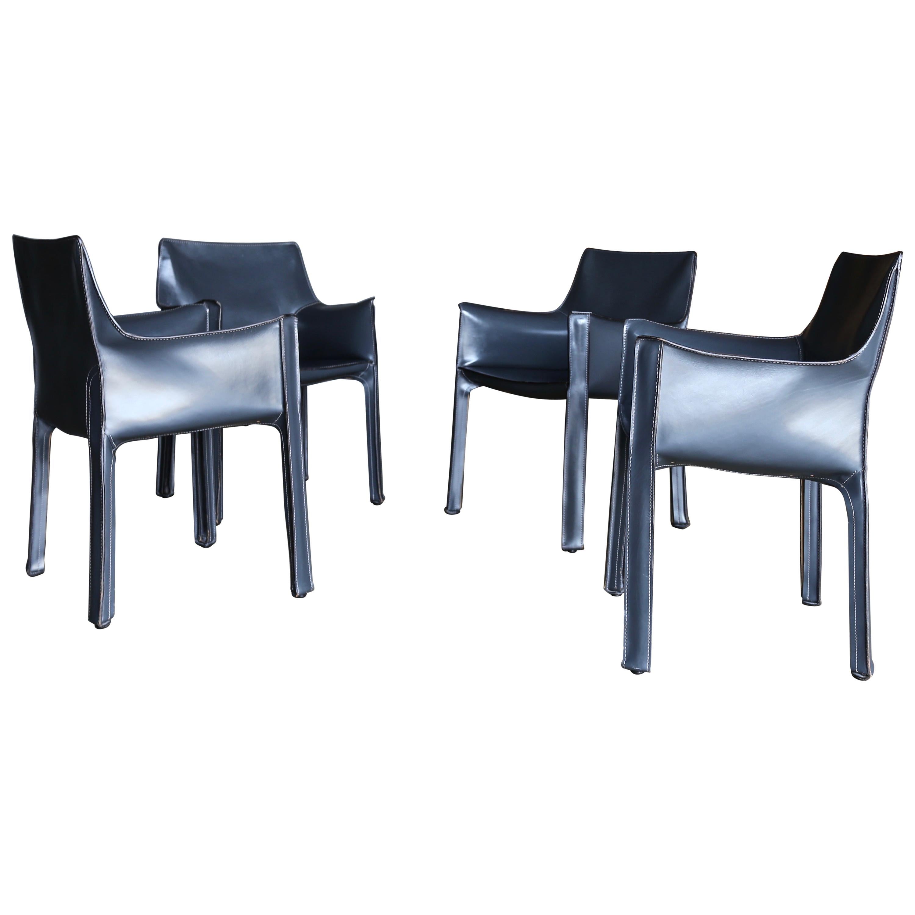 Mario Bellini Set of Four Gray Leather "Cab" Chairs for Cassina