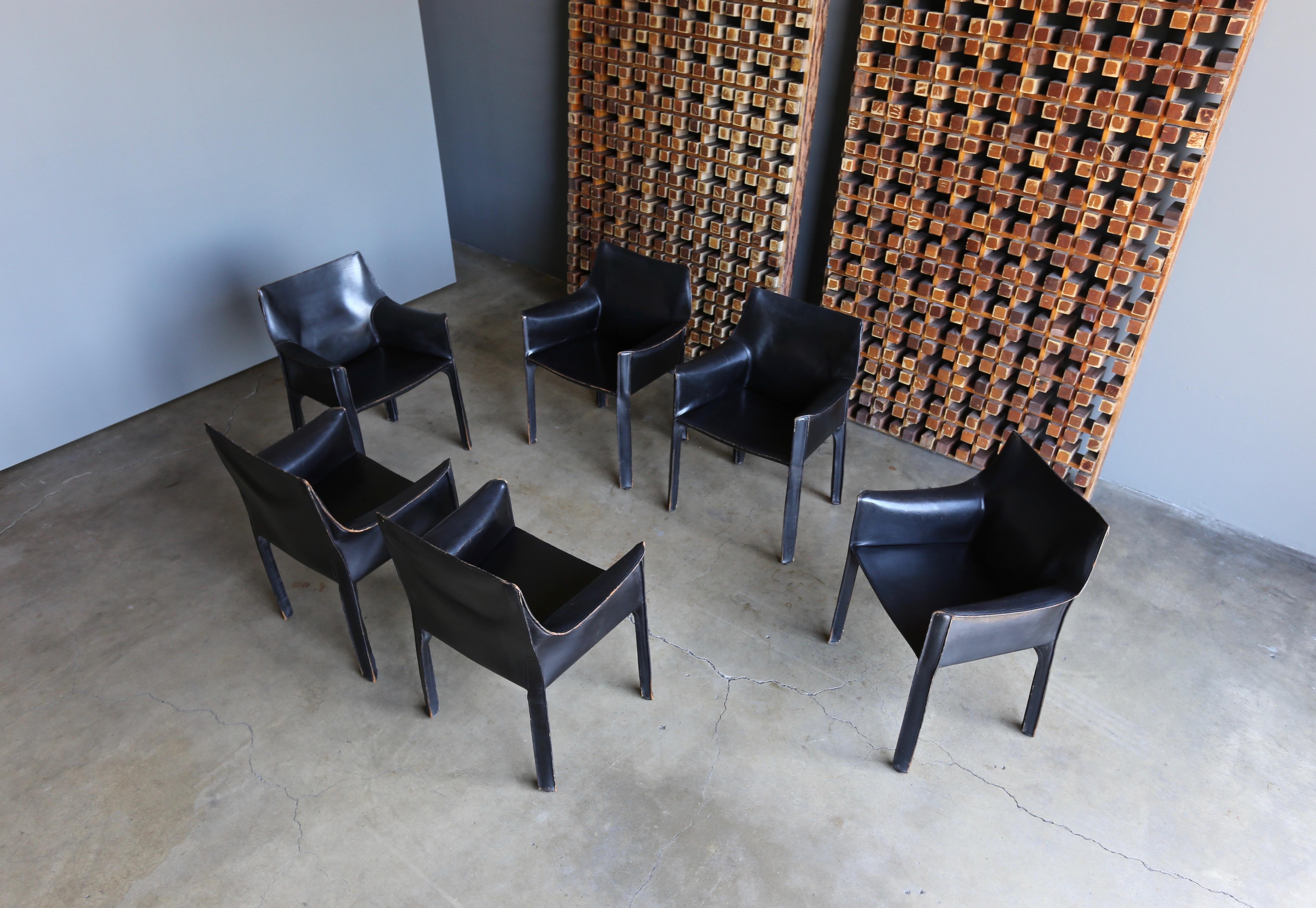 Mario Bellini Set of Six Black Leather 