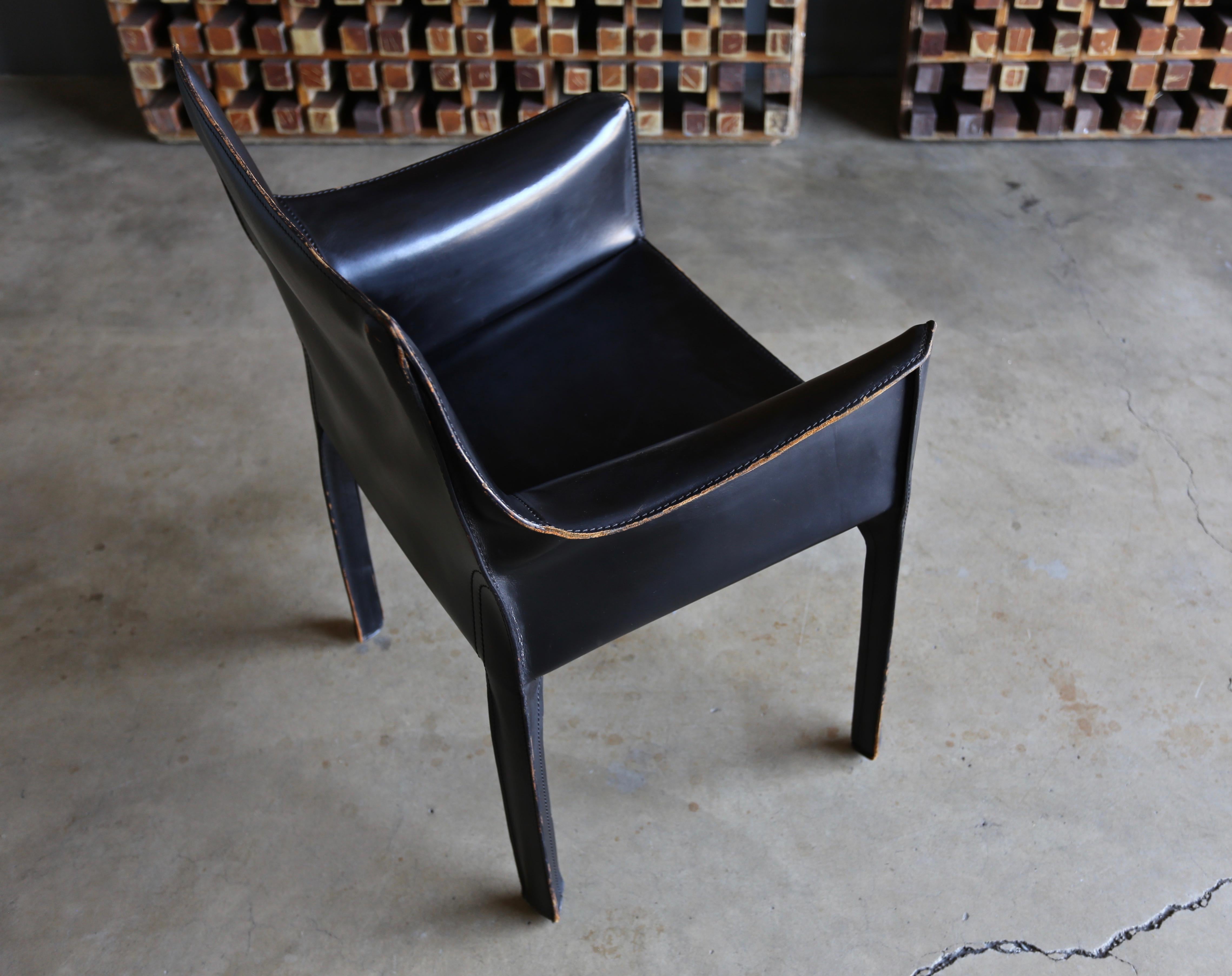 Mario Bellini Set of Six Black Leather 
