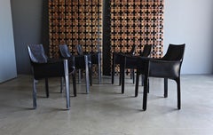 Mario Bellini Set of Six Black Leather "Cab" Chairs for Cassina