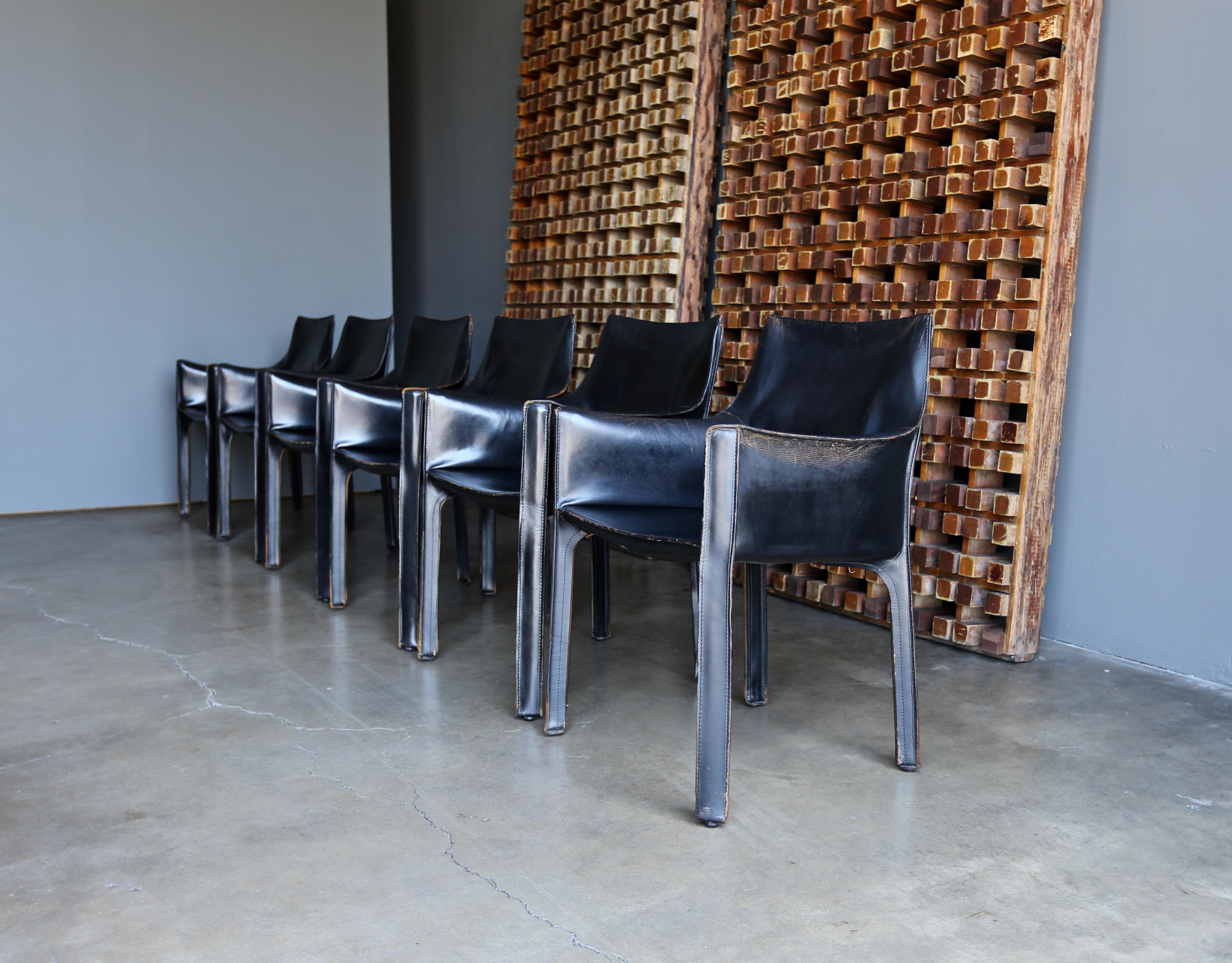 Modern Mario Bellini Set of Six Black Leather 