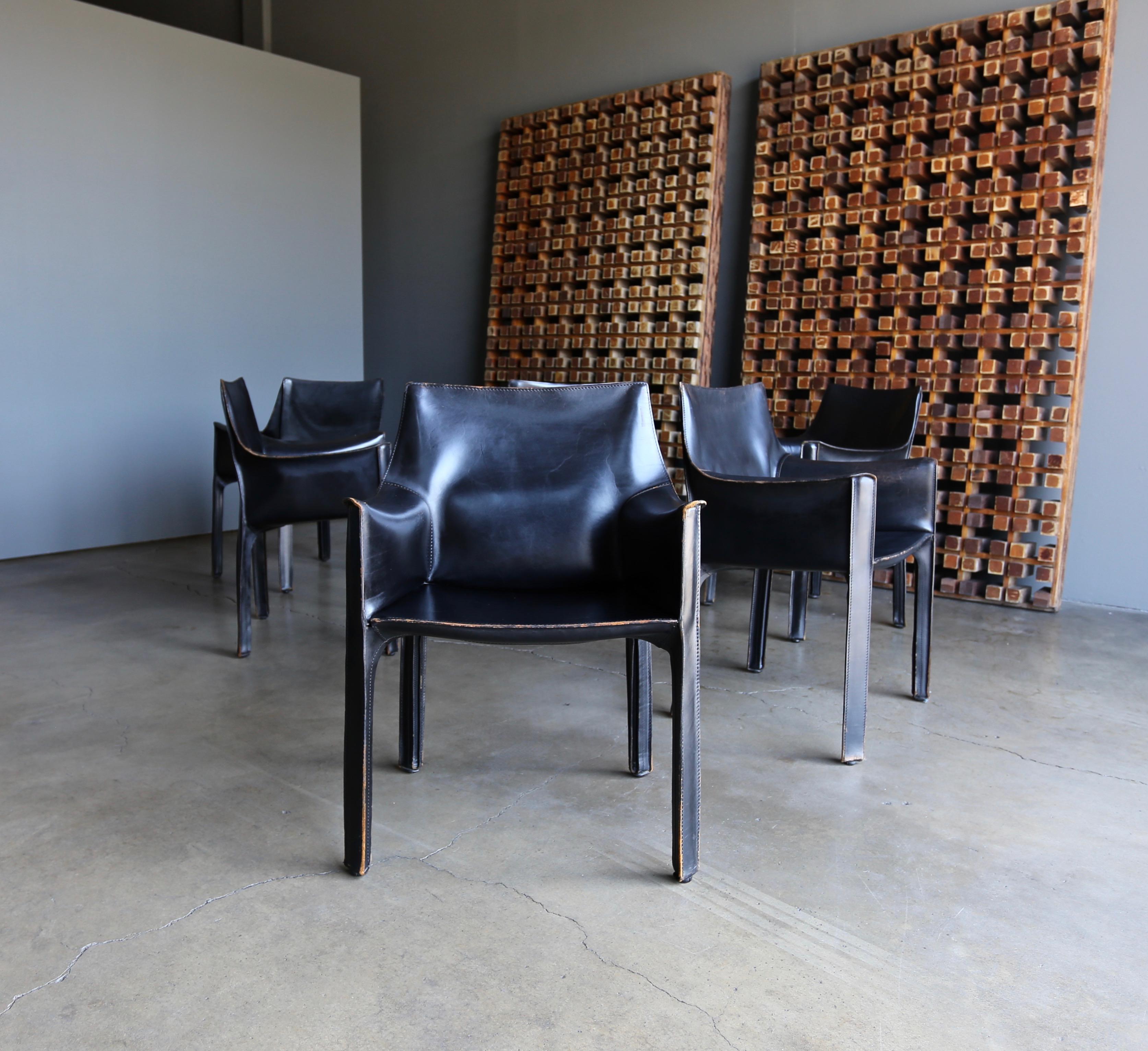 Mario Bellini Set of Six Black Leather 