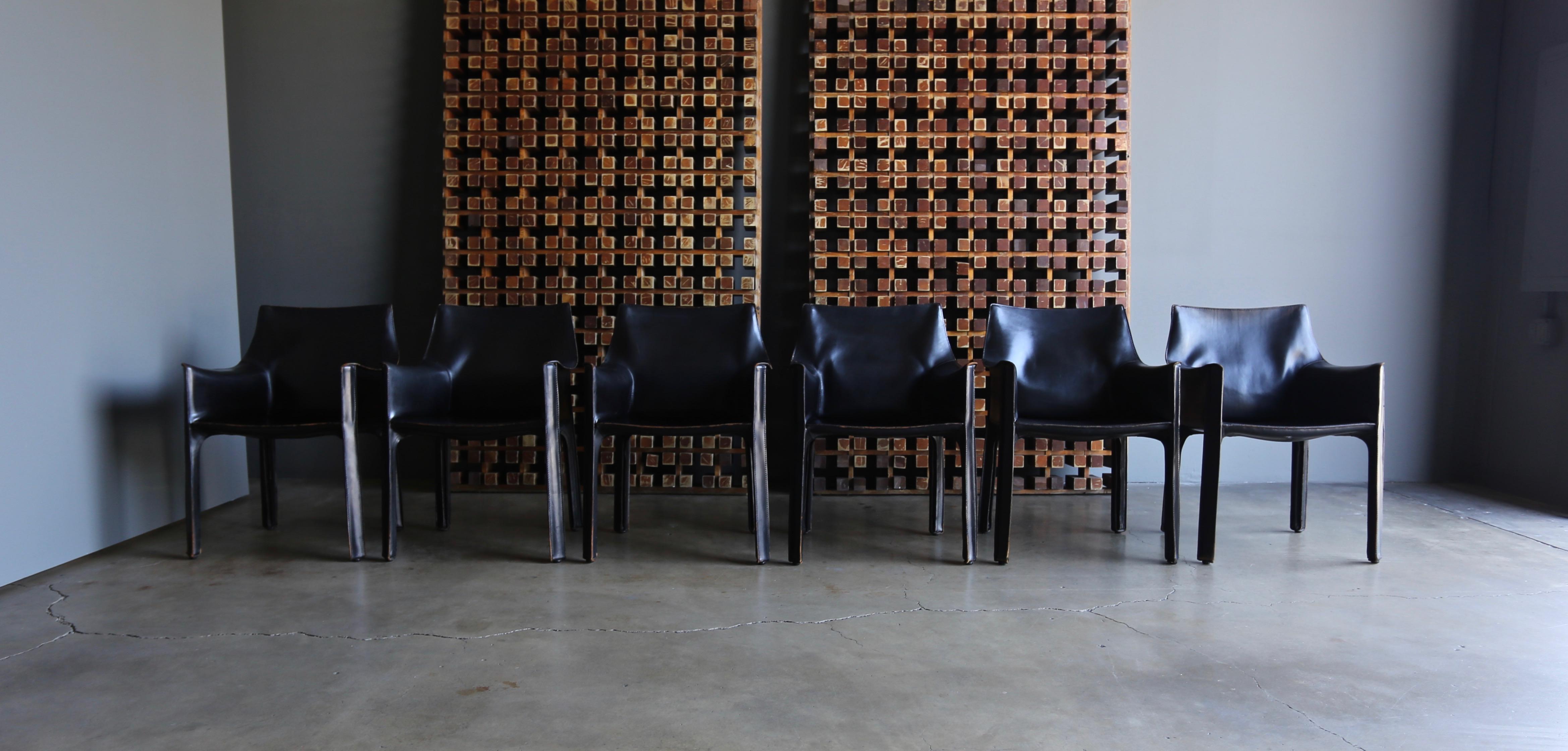 20th Century Mario Bellini Set of Six Black Leather 