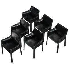 Mario Bellini Set of Six 'CAB 413' Dining Chairs in Black Leather
