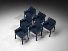 Mario Bellini Set of Six 'CAB 413' Dining Chairs in Unusual Dark Blue Leather