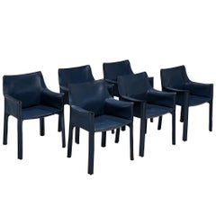 Mario Bellini Set of Six 'CAB 413' Dining Chairs in Unusual Dark Blue Leather