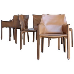 Mario Bellini Set of Six Leather Cab Dining Chairs