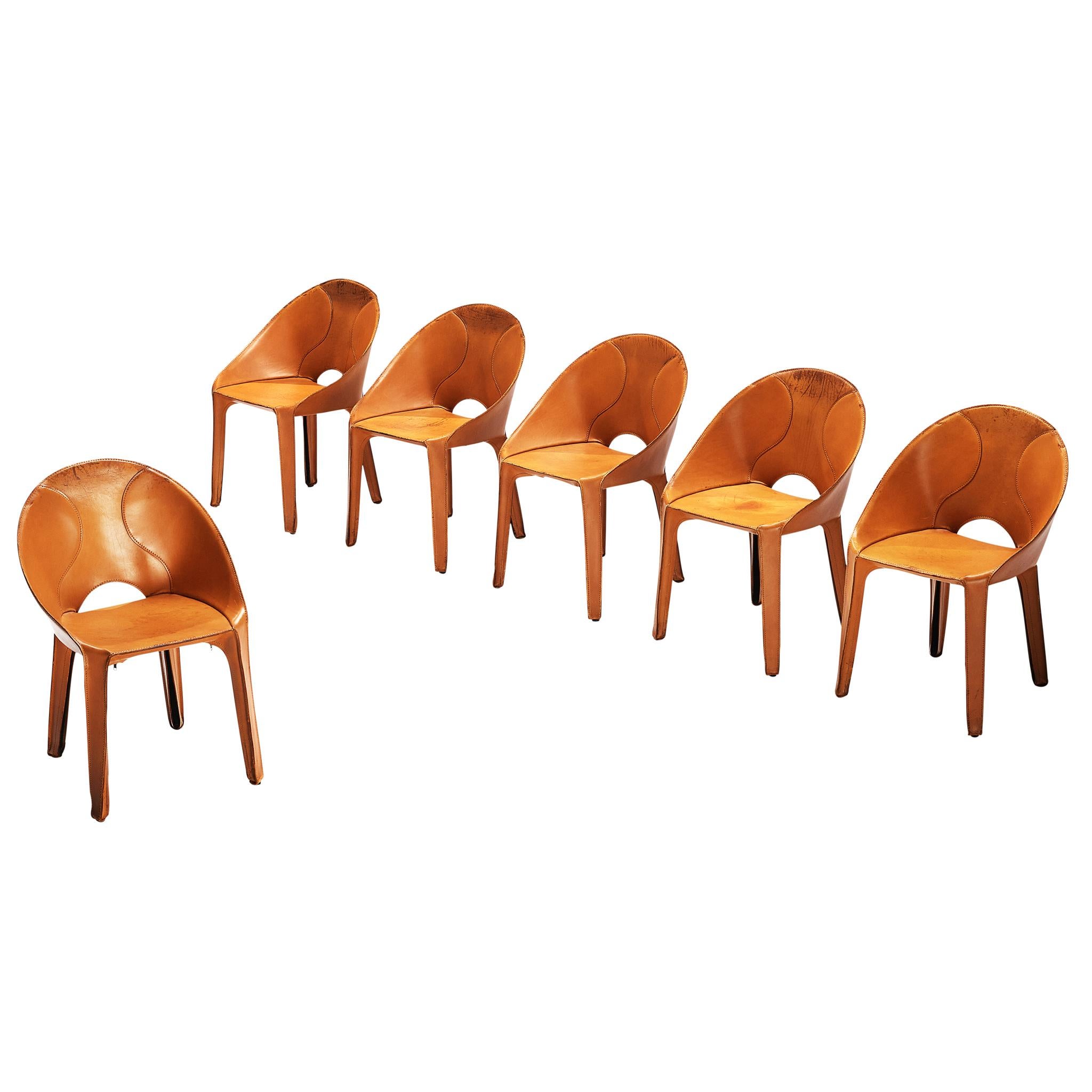 Mario Bellini Set of Six 
Lira e Liuto
 Dining Chairs in Cognac Leather For Sale