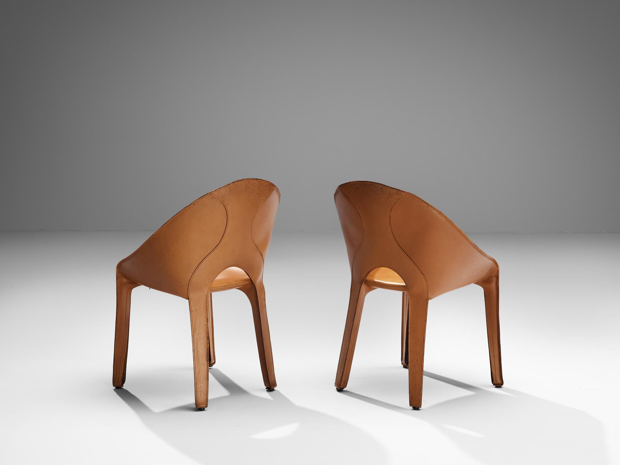 Postmoderne Ensemble de six chaises de salle à manger Lira E Liuto en cuir Mario Bellini en vente