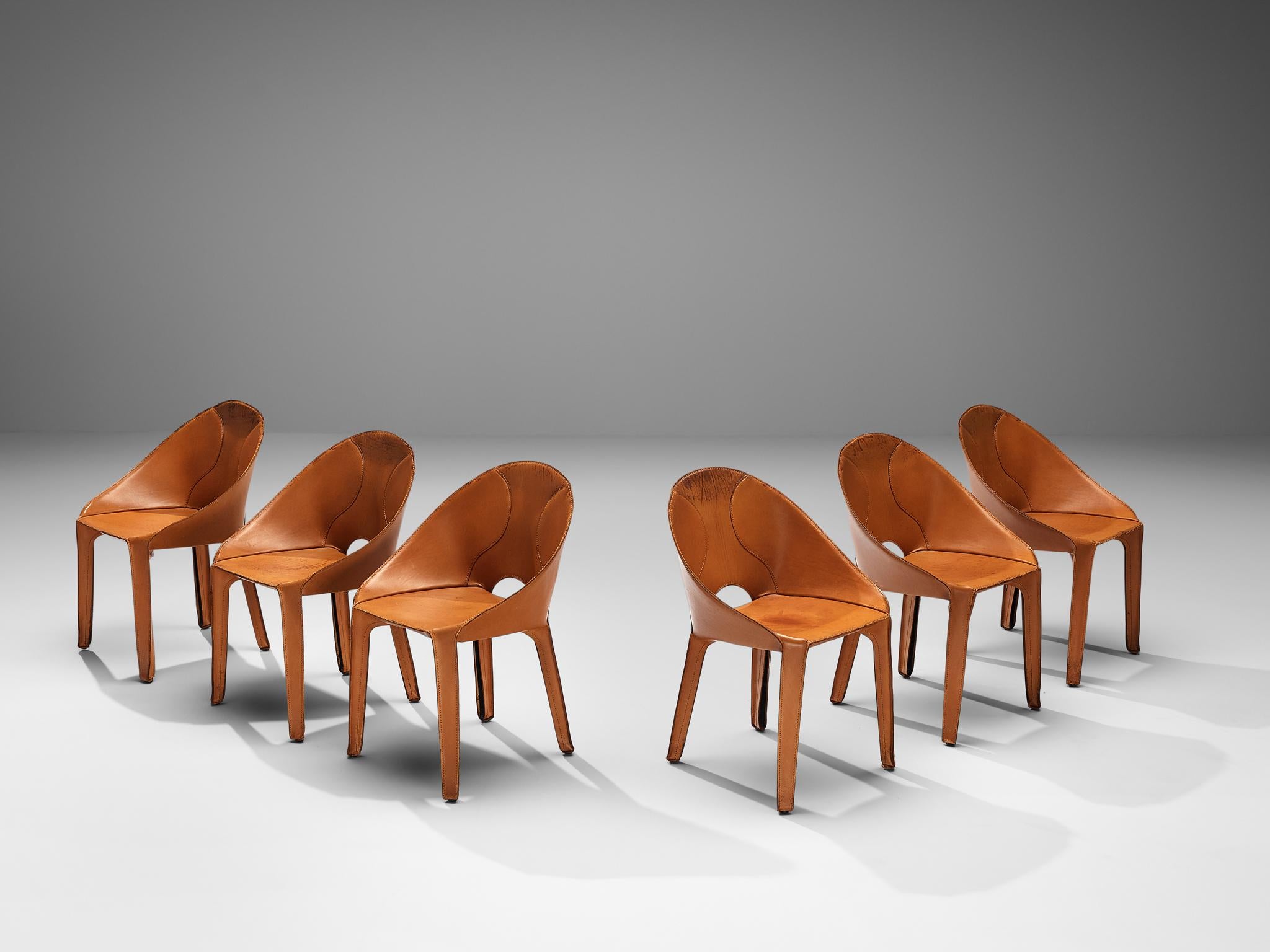 Mario Bellini Set of Six 'Lira E Liuto' Dining Chairs in Leather In Good Condition For Sale In Waalwijk, NL