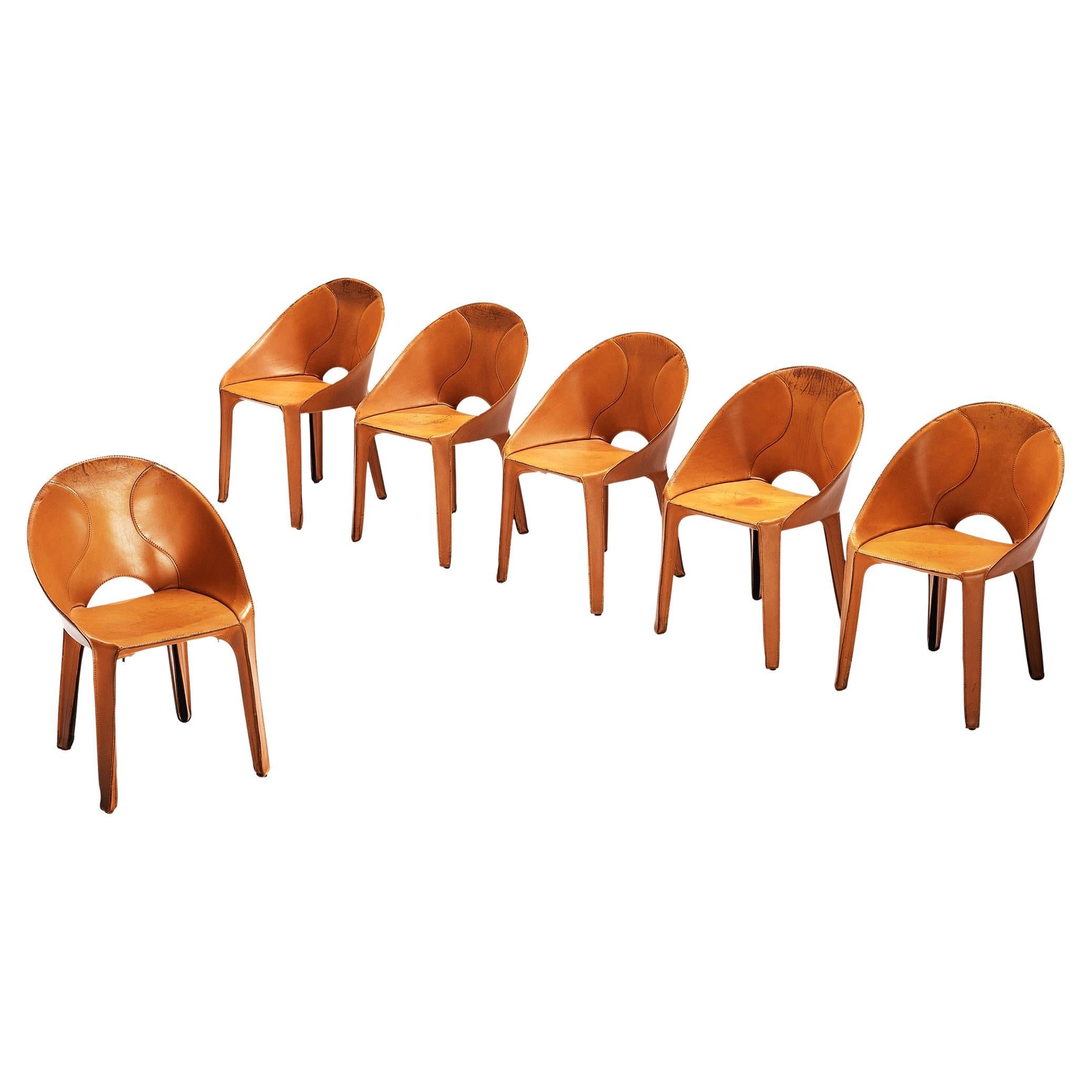 Ensemble de six chaises de salle à manger Lira E Liuto en cuir Mario Bellini en vente