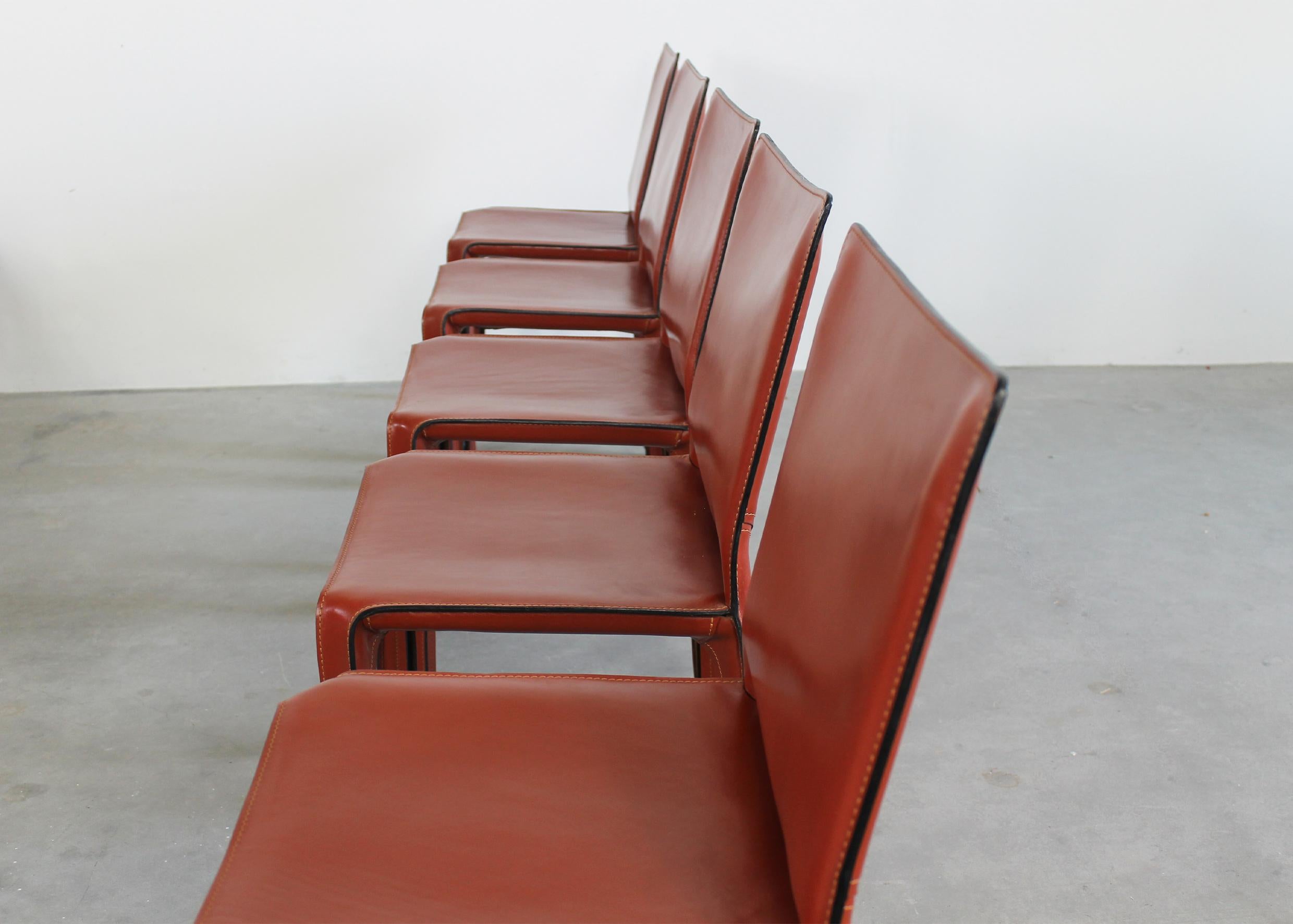 Stainless Steel Mario Bellini Set of Ten CAB 412 Chairs in Steel and Leather by Cassina 1990s