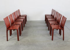 Mario Bellini Set of Ten CAB 412 Chairs in Steel and Leather by Cassina 1990s