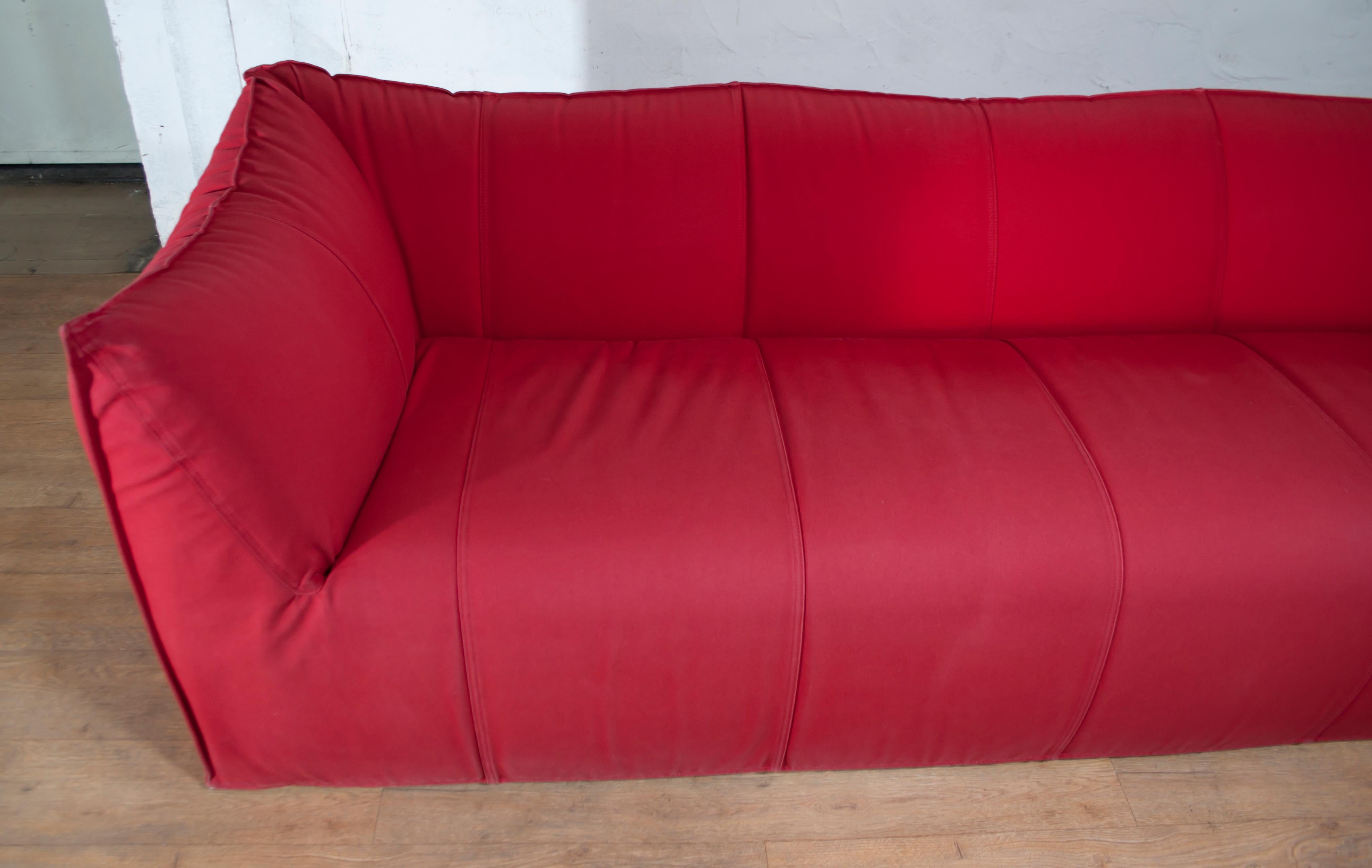 Mid-Century Modern Mario Bellini Sofa and Pouf Tribambola Red Canvas Lining 