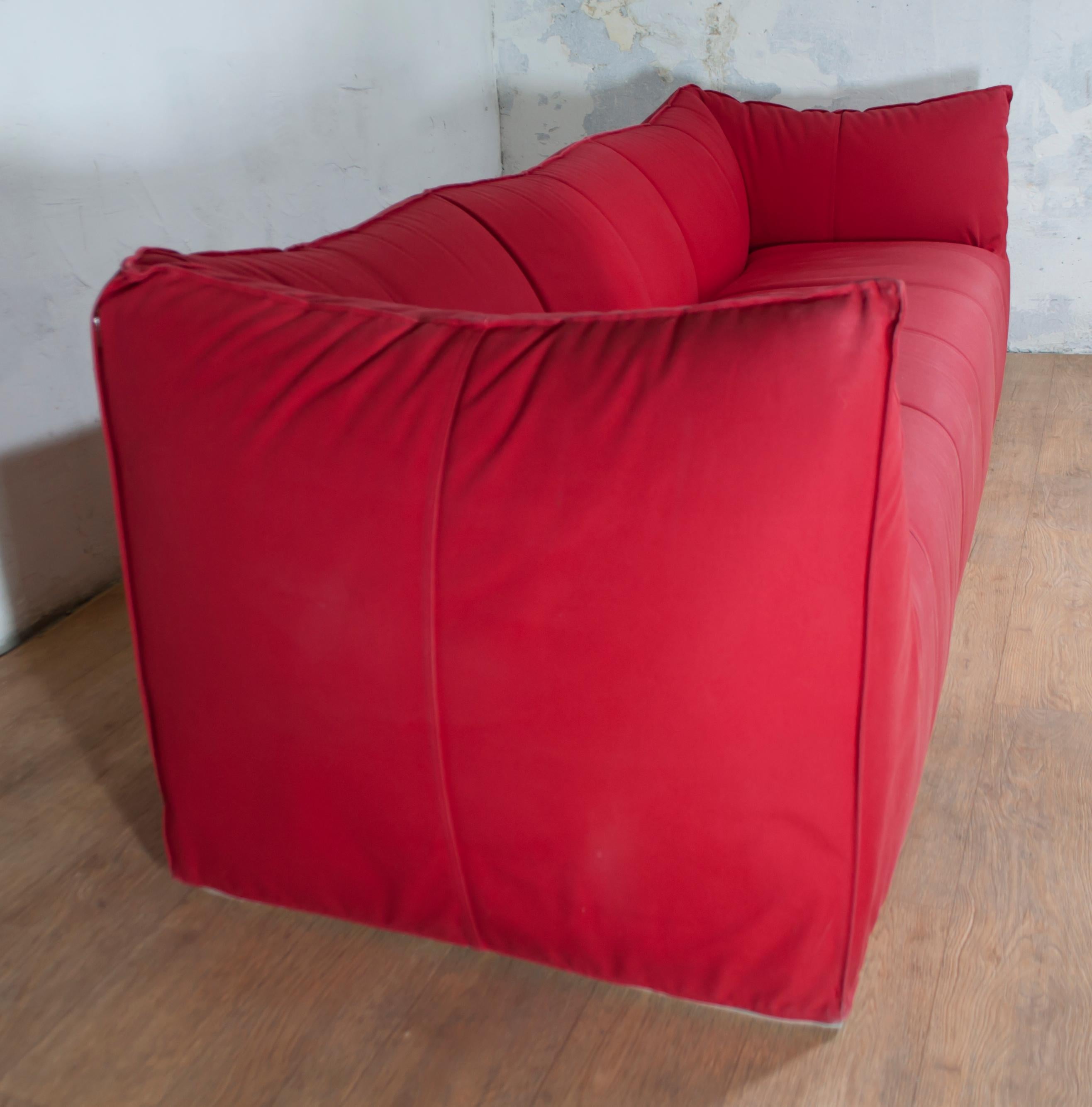Late 20th Century Mario Bellini Sofa and Pouf Tribambola Red Canvas Lining 