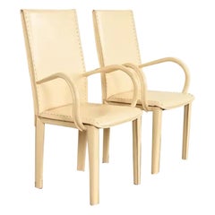 Mario Bellini Style Italian Modern Cream Leather Wrapped Armchairs, Pair