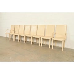 Mario Bellini Style Italian Modern Leather Wrapped Dining Chairs, Set of Eight