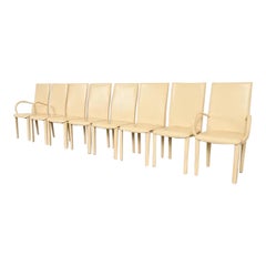 Mario Bellini Style Italian Modern Leather Wrapped Dining Chairs, Set of Eight