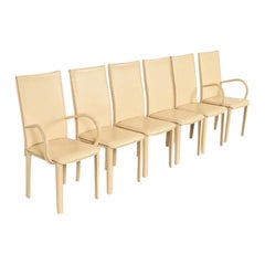 Mario Bellini Style Italian Modern Leather Wrapped Dining Chairs, Set of Six