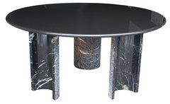 Mario Bellini Style Round Black & White Marble Dining or Conference Table